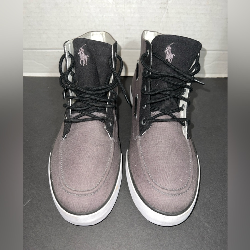 Mens Polo Ralph Lauren Shoes Canvas Hi Top Size 11.5 D Gray / Black